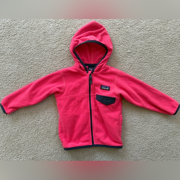 Patagonia Other - Patagonia Baby Micro D Fleece Zip Hoodie Hot Pink Navy 12-18 Months Girl